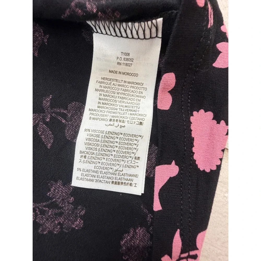 Boden T1006 Black Pink Cherry Floral Puff Sleeve Square Neck Top US 8 UK 12